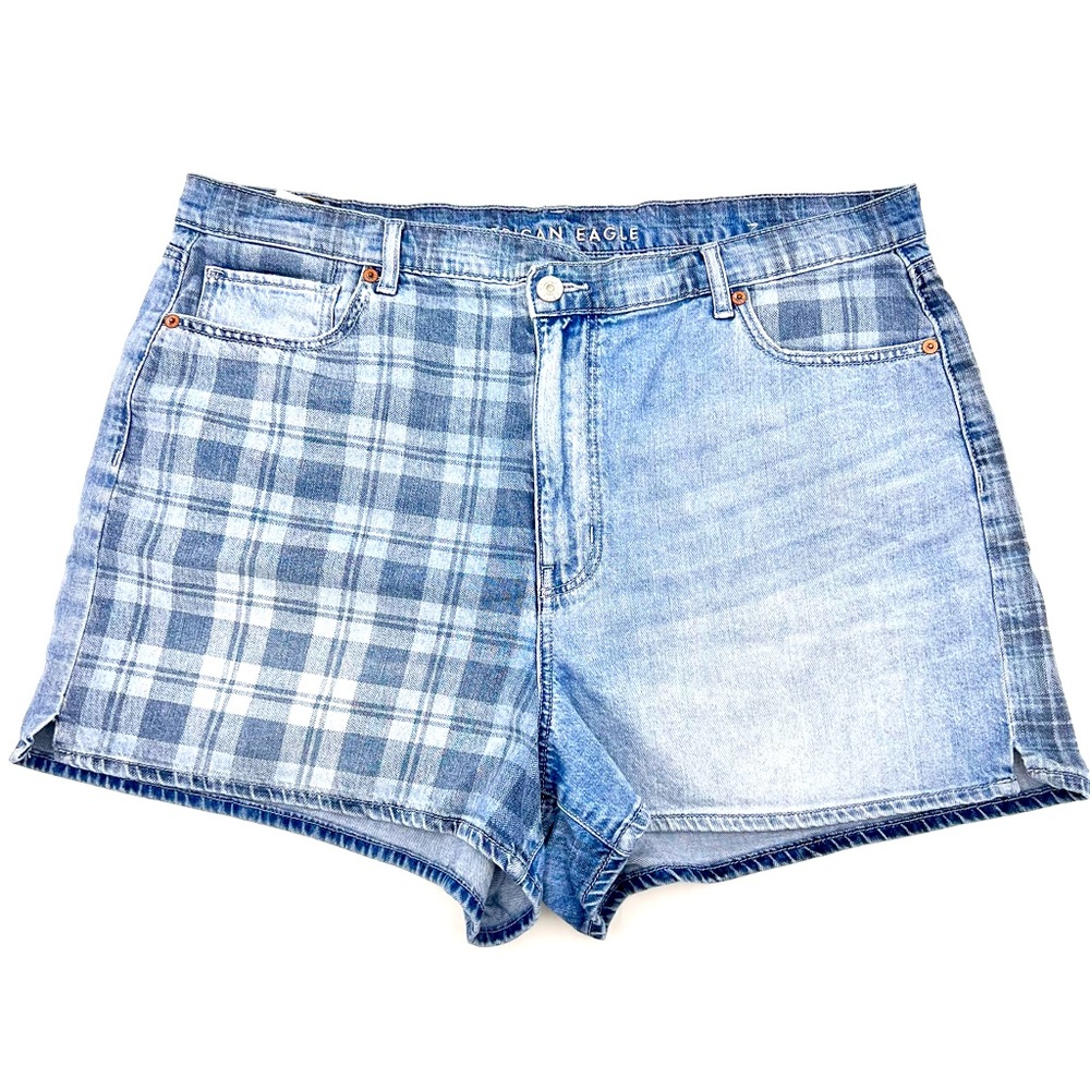 American Eagle Outfitters Blue Plaid Jean Shorts